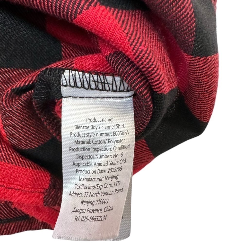 Bienzoe Boy's Buffalo Red and Black Plaid Flannel Button Down Shirt Size 11-12yr - Picture 7 of 7